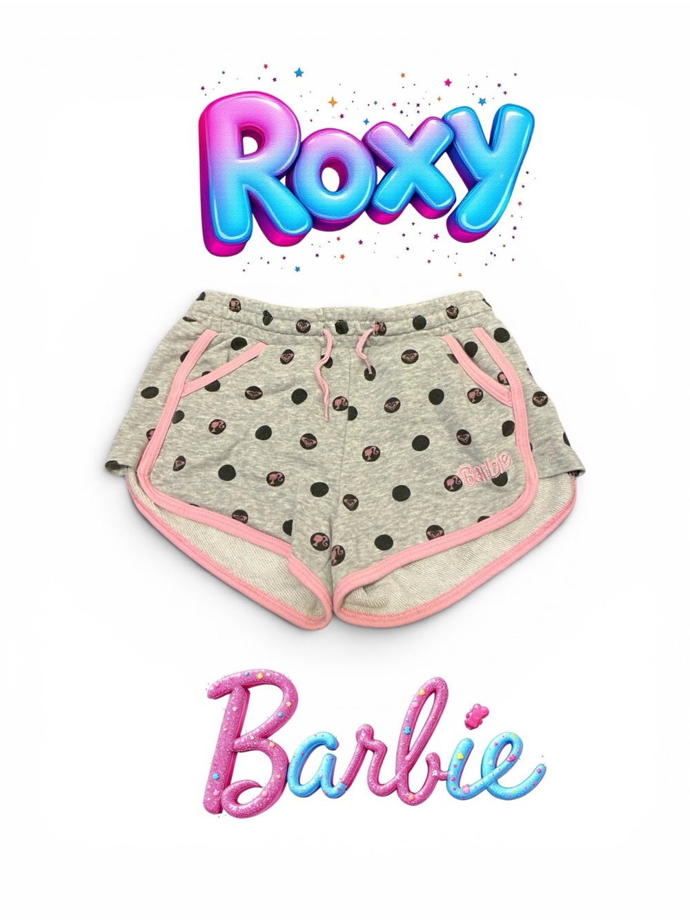 Roxy Girls' Gray Polka Dot Shorts with Pink Trim